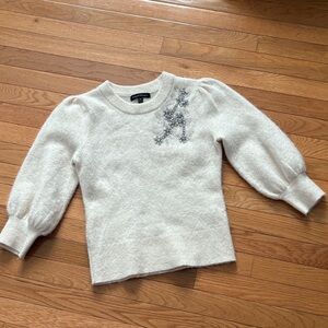 Banana Republic White Sweater with winter Floral Sequins Embellishments